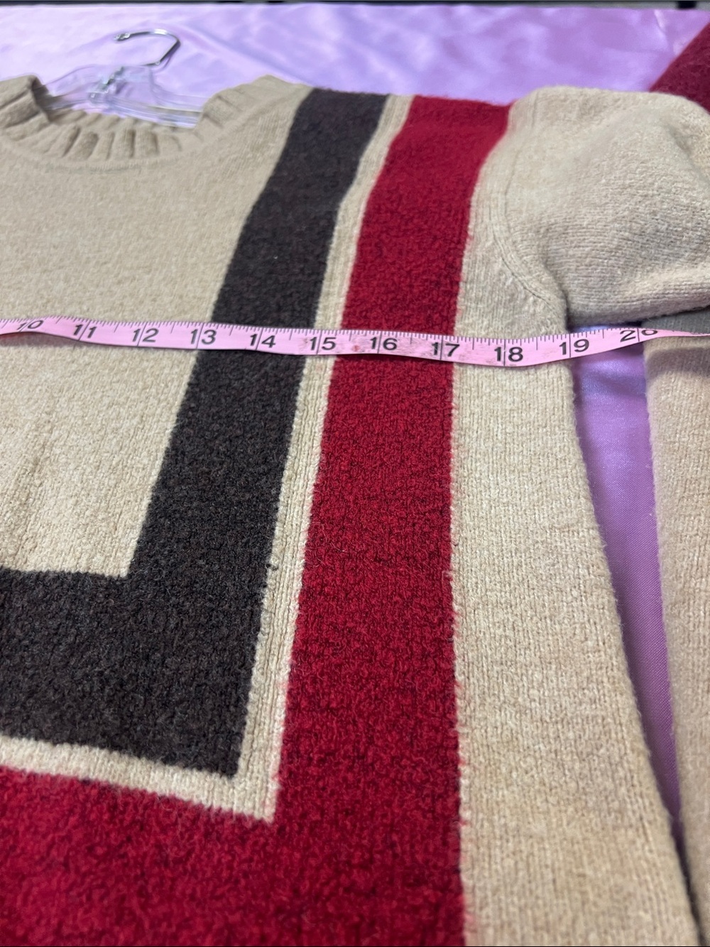 Derek Lam Cream Crewneck Sweater with Red and Dark Brown Stripes